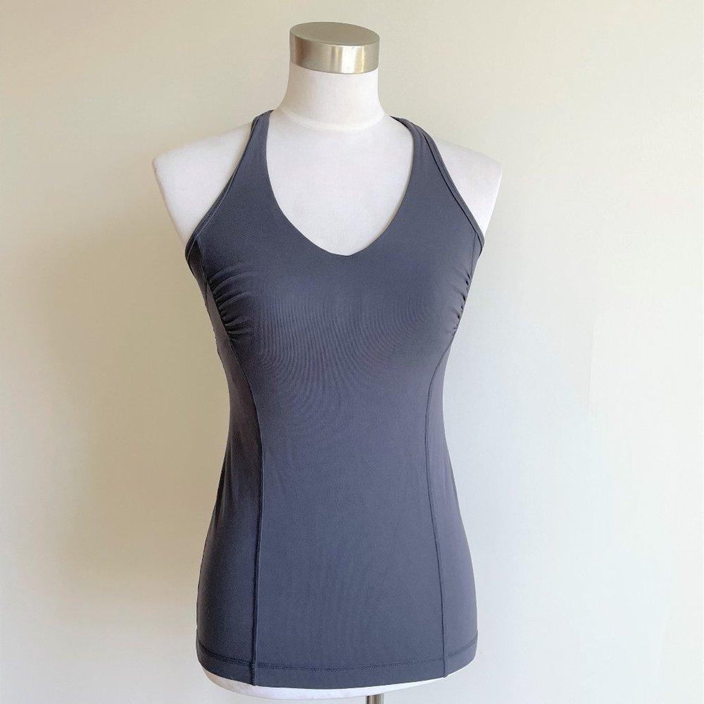 Lululemon gray shelf bra stretch racer back V neck tank top 6